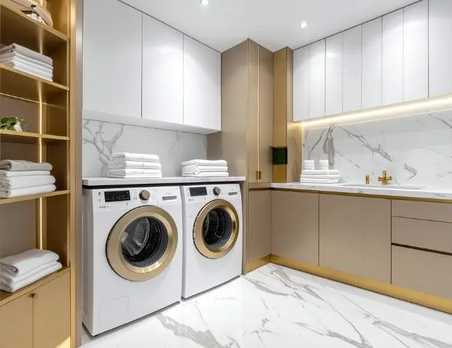 tvättmaskin i fint tvättrum